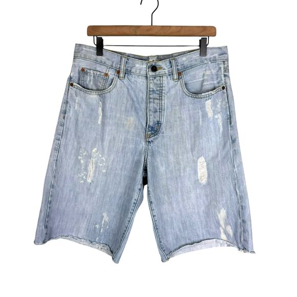 Old Navy Y2K Distressed Light Wash Paint Splatter 100% Cotton Denim Shorts Jorts - Picture 1 of 9